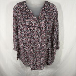 Westport Blouse Women's 1X Boho Floral Long Sleeve Button Front Tunic Top